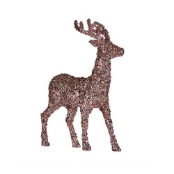 Deko-Figur Weihnachts-Rentier Glitzernd Rosa Gold Kunststoff 15 x 45 x 30 cm (8 Stück)