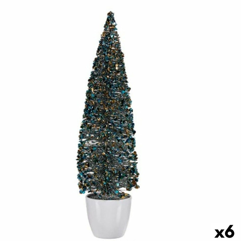 Decorative Figure Christmas Tree Blue Golden Plastic 10 x 38 x 10 cm (6 Units)