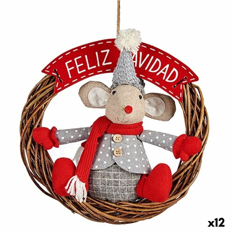 Décorations de Noël Pendentif Souris Rouge Gris 33 x 12 x 33 cm (12 Unités)