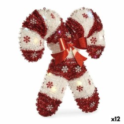 Deko-Figur Zuckerstange Lametta LED Leicht Weiß Rot Polypropylen PET 47 x 6 x 47 cm (12 Stück)