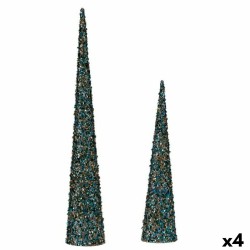 Set of Figures Cones Sequins Blue Golden Plastic (4 Units)