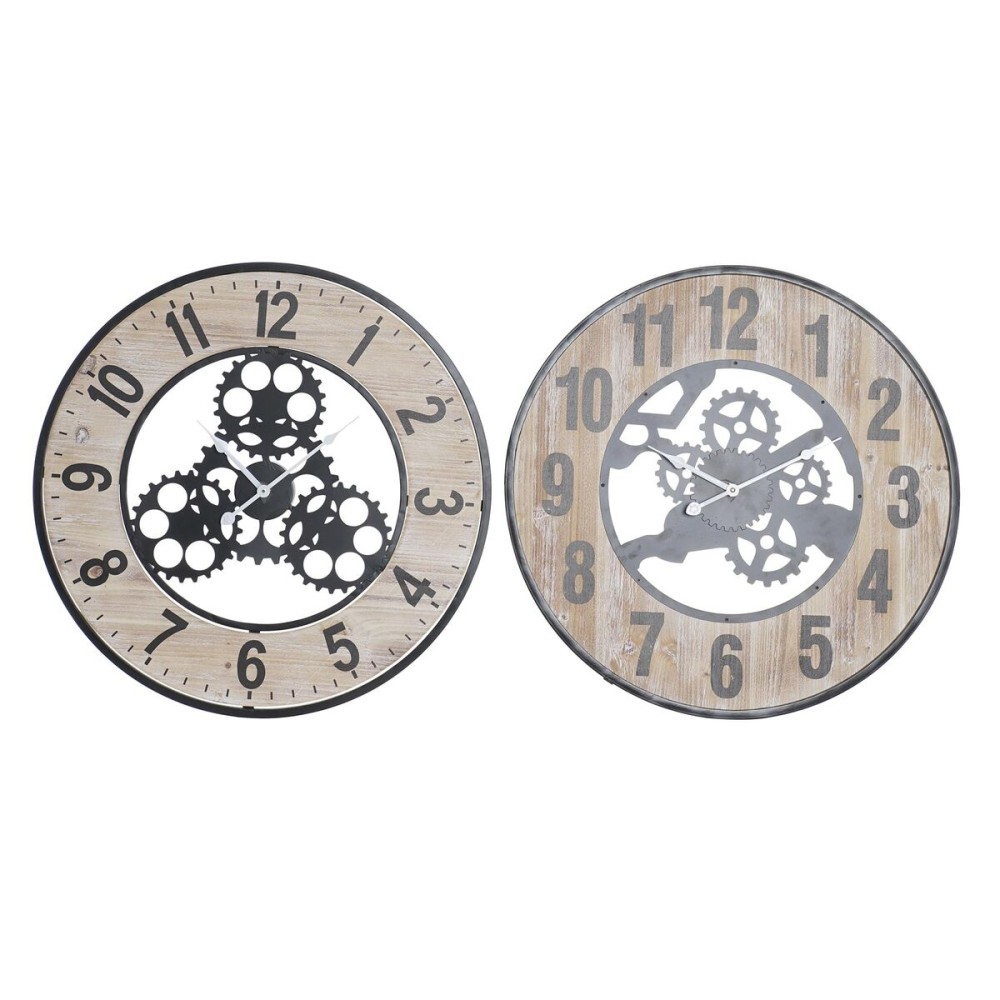 Wanduhr DKD Home Decor natürlich Schwarz MDF Eisen Zahnräder (60 x 4,5 x 60 cm)