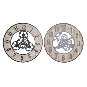 Wanduhr DKD Home Decor natürlich Schwarz MDF Eisen Zahnräder (60 x 4,5 x 60 cm)