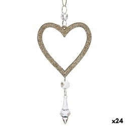 Christmas bauble Heart champagne Plastic Glitter 9 x 16 x 2 cm (24 Units)