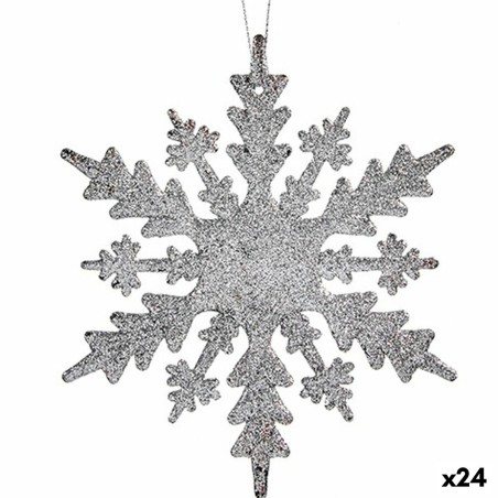 Décorations de Noël Flocons de neige Argenté Plastique Paillettes 15 x 15 x 0,2 cm (24 Unités)