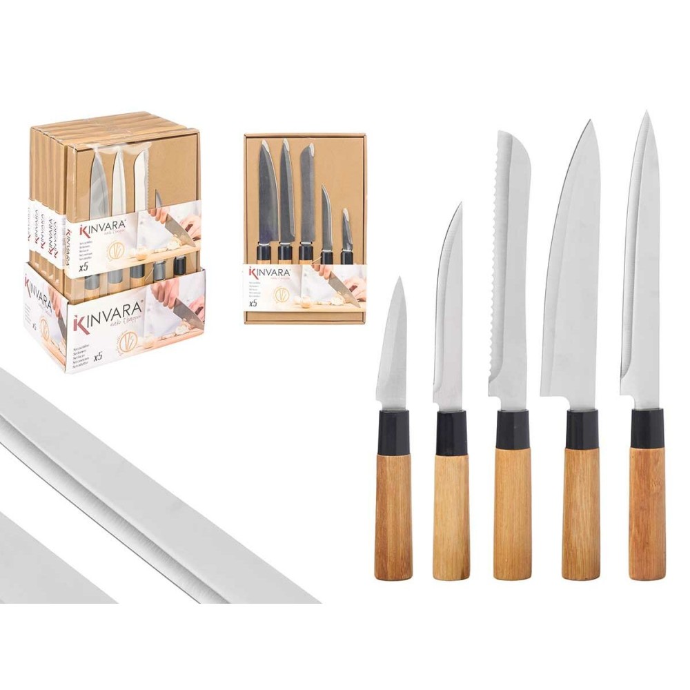 Knife Set Kinvara SJ6533B Brown Metal Bamboo (12 Units)