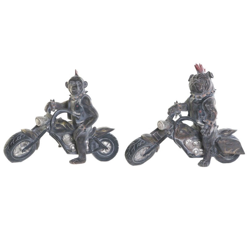 Deko-Figur Home ESPRIT Dunkelgrau Motorradfahrer 24 x 15 x 29 cm (2 Stück)