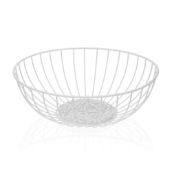 Fruit Bowl Versa Damasco White Metal Steel MDF Wood 28 x 10 x 28 cm