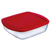 Panier-repas carré avec couvercle Ô Cuisine Cook&store Ocu Rouge 2,2 L 25 x 22 x 5 cm verre Silicone (5 Unités)