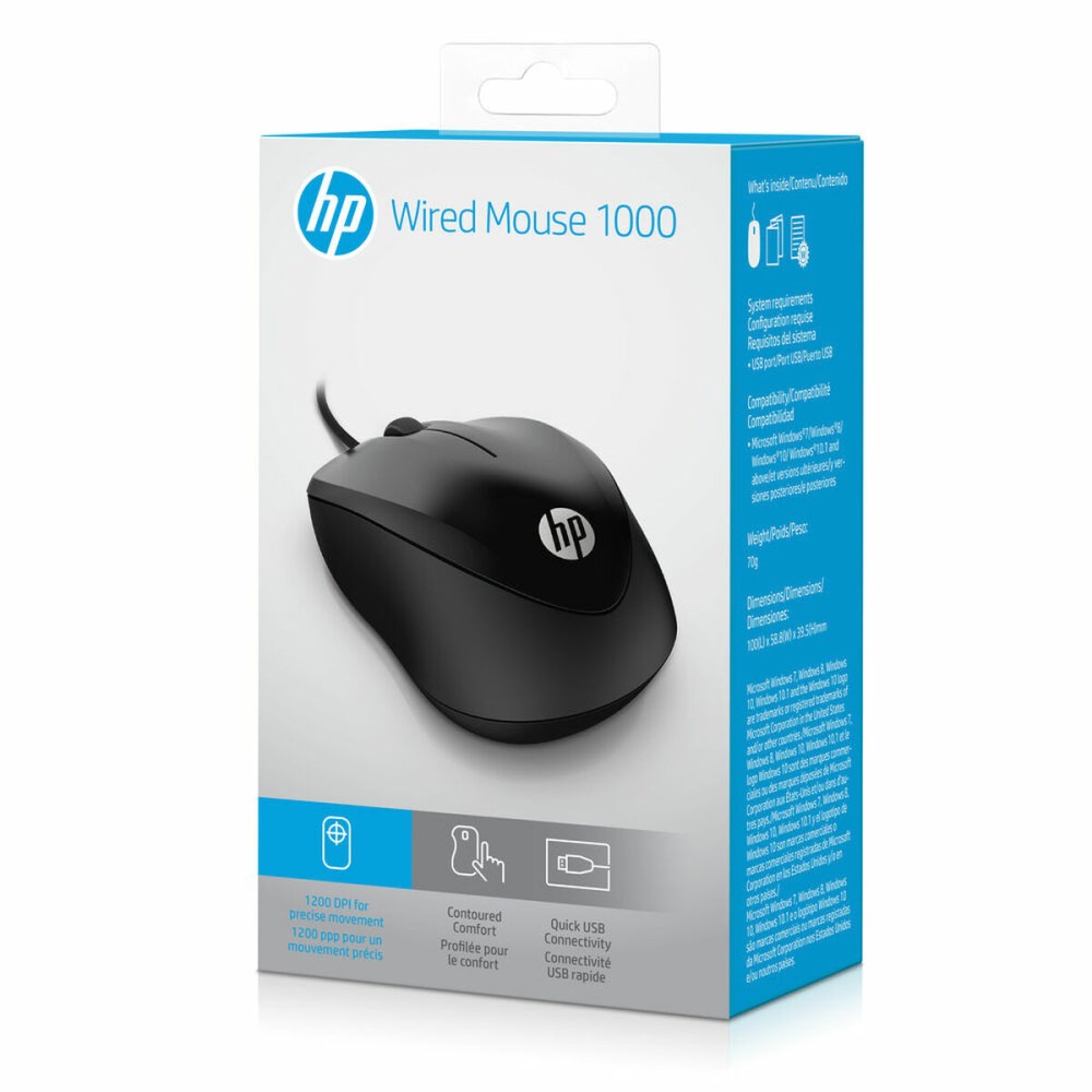 Mouse with Cable and Optical Sensor HP 4QM14AAABB Black