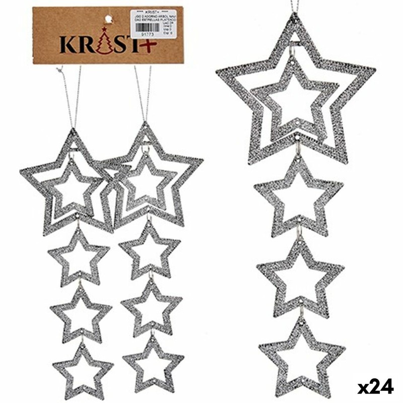 Christmas Decorations Set Silver Plastic Glitter Star 19 x 0,2 x 23 cm (24 Units)