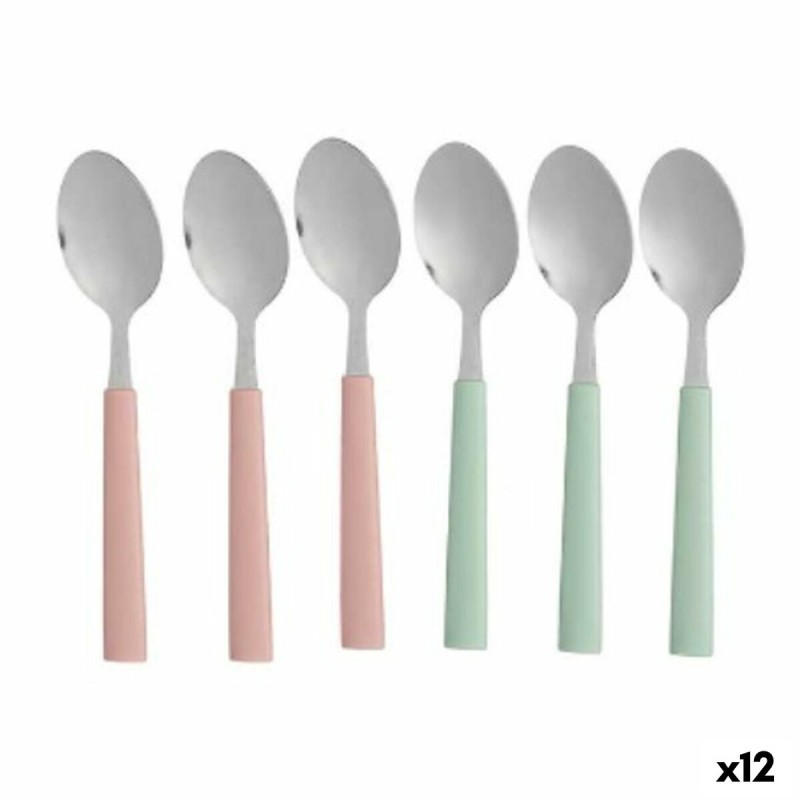 Set of Spoons Kinvara CN-KT166096-1S Green Pink Silver Stainless steel Plastic 18,7 cm (12 Units)