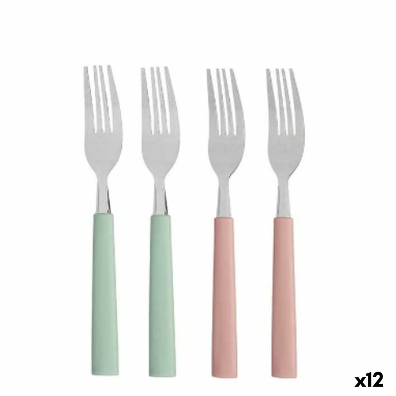 Fork Set Green Pink Silver Stainless steel Plastic 18,7 cm (12 Units)