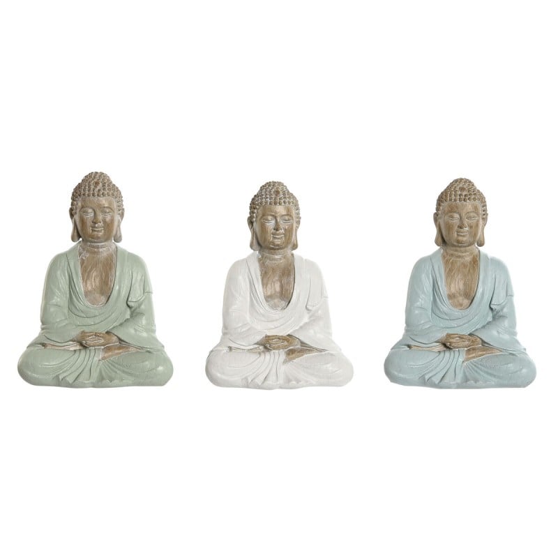 Decorative Figure Home ESPRIT White Green Turquoise Buddha Oriental 14 x 10,5 x 18,5 cm (3 Units)