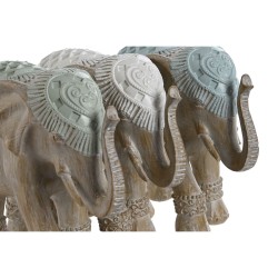 Figurine Décorative Home ESPRIT Blanc Vert Turquoise Eléphant Colonial 21,5 x 8,5 x 16 cm (3 Unités)