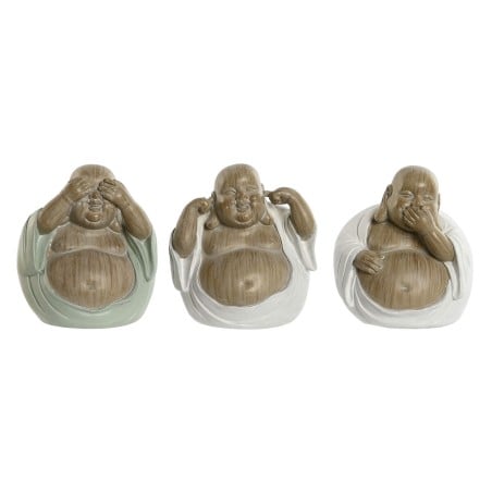 Deko-Figur Home ESPRIT Weiß grün Buddha Orientalisch 10 x 9 x 10,5 cm (3 Stück)