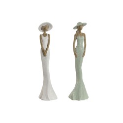 Decorative Figure Home ESPRIT White Green Lady 7,5 x 7,5 x 30 cm (2 Units)