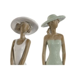 Decorative Figure Home ESPRIT White Green Lady 7,5 x 7,5 x 30 cm (2 Units)