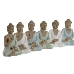 Deko-Figur Home ESPRIT Weiß grün türkis Buddha Orientalisch 6 x 4 x 8,5 cm (6 Stück)