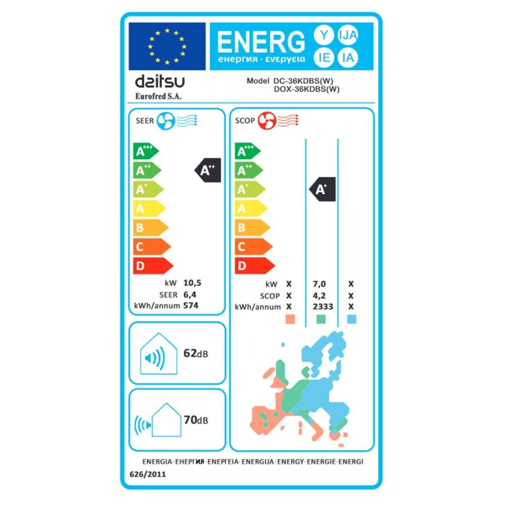 Klimaanlage-Schacht DAITSU ELECTRIC ACD36KDBS A+ A++ 3000 W 2800 W