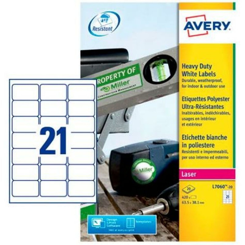 Drucker-Etiketten Avery Weiß 20 Blatt 63,5 x 38,1 mm (5 Stück)