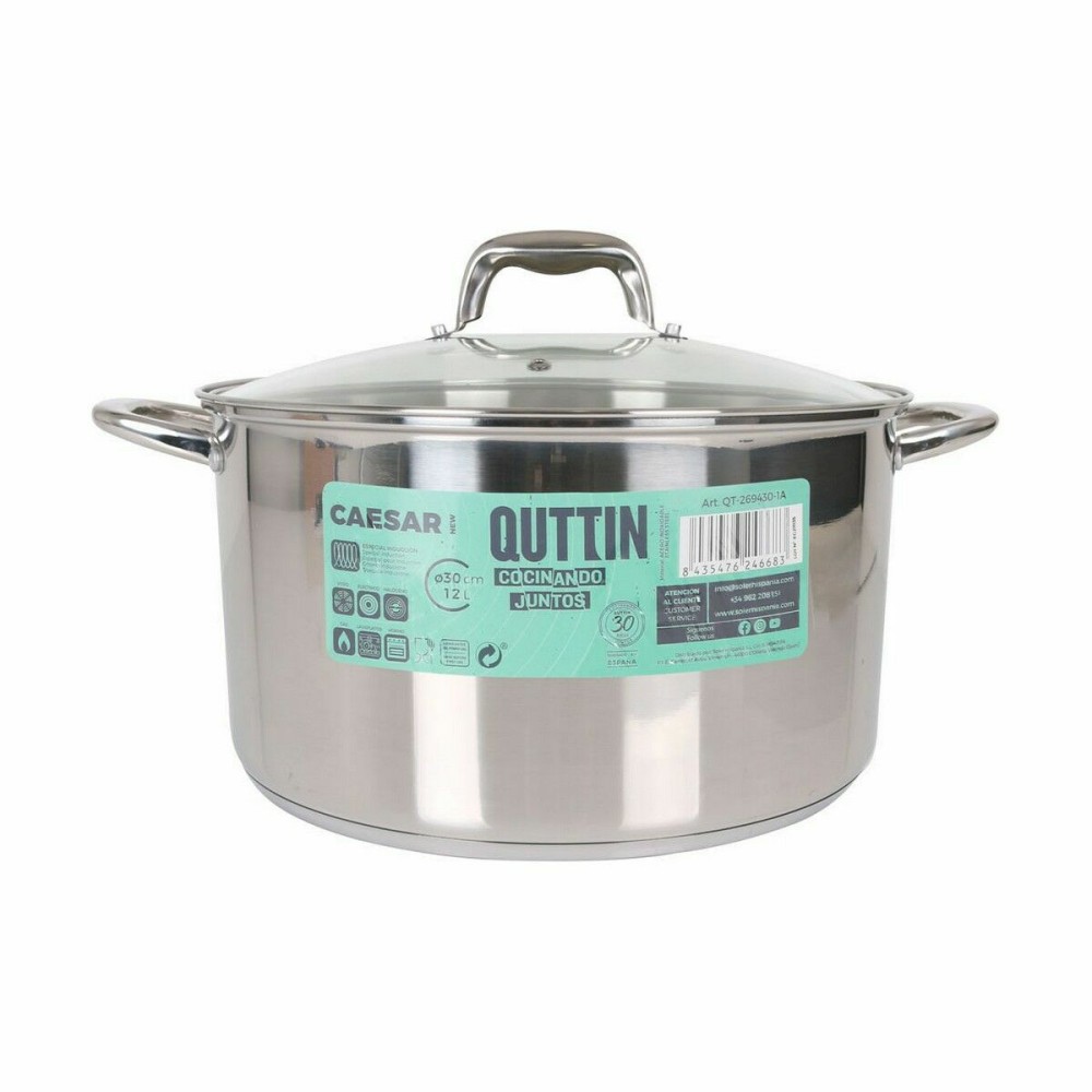 Casserole avec couvercle en verre Quttin Caesar Acier ø 30 x 17,5 cm (2 Unités)