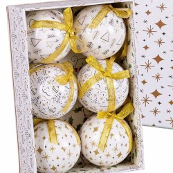 Boules de Noël Blanc Doré Papier Polyfoam 7,5 x 7,5 x 7,5 cm (6 Unités)