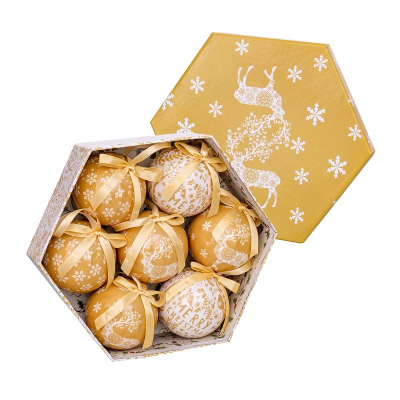 Christmas Baubles Golden Paper Polyfoam Deer 7,5 x 7,5 x 7,5 cm (7 Units)