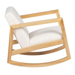 Fauteuil à Bascule Blanc Naturel Bois d'hévéa Tissu 60 x 83 x 72 cm