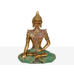 Decorative Figure Romimex Golden Resin Buddha 16 x 22 x 8 cm