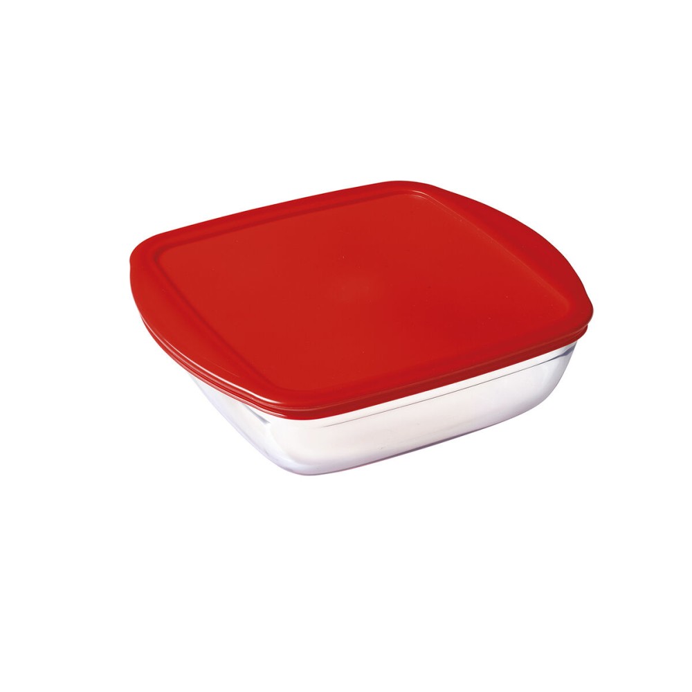 Panier-repas carré avec couvercle Ô Cuisine Cook&store Ocu Rouge 25 x 22 x 7 cm 2,2 L verre Silicone (5 Unités)