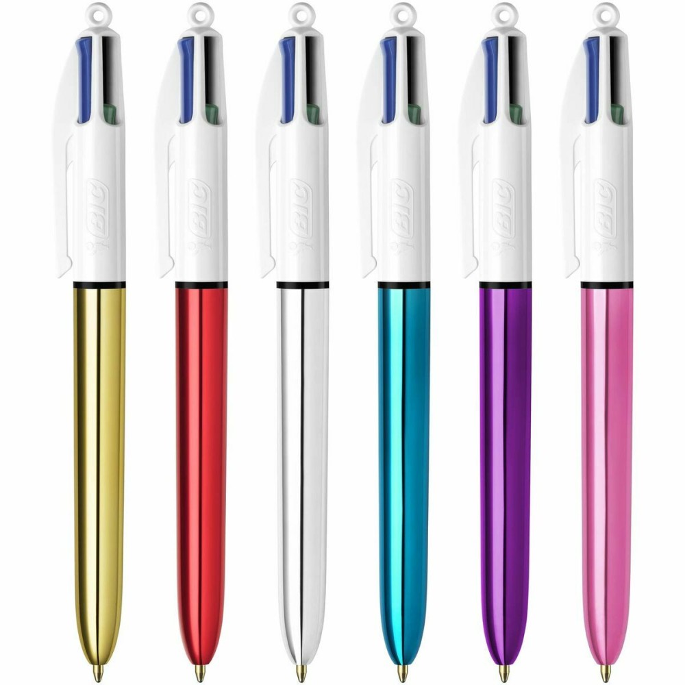 Set of Biros Bic Shine Silver White Multicolour (12 Pieces)