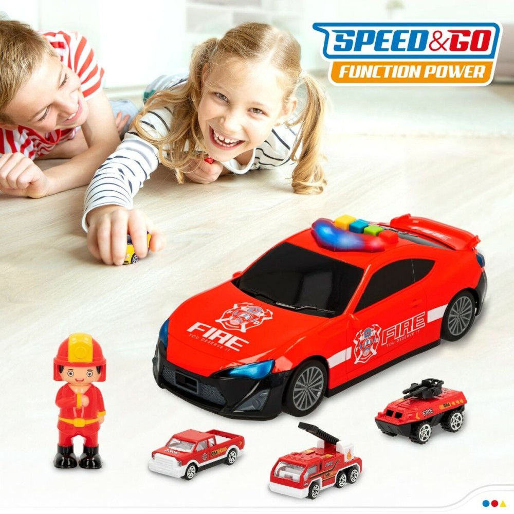 Spielset Fahrzeuge Speed & Go 30 x 9,5 x 13 cm Feuerwehrmann Licht Sound 4 Stück