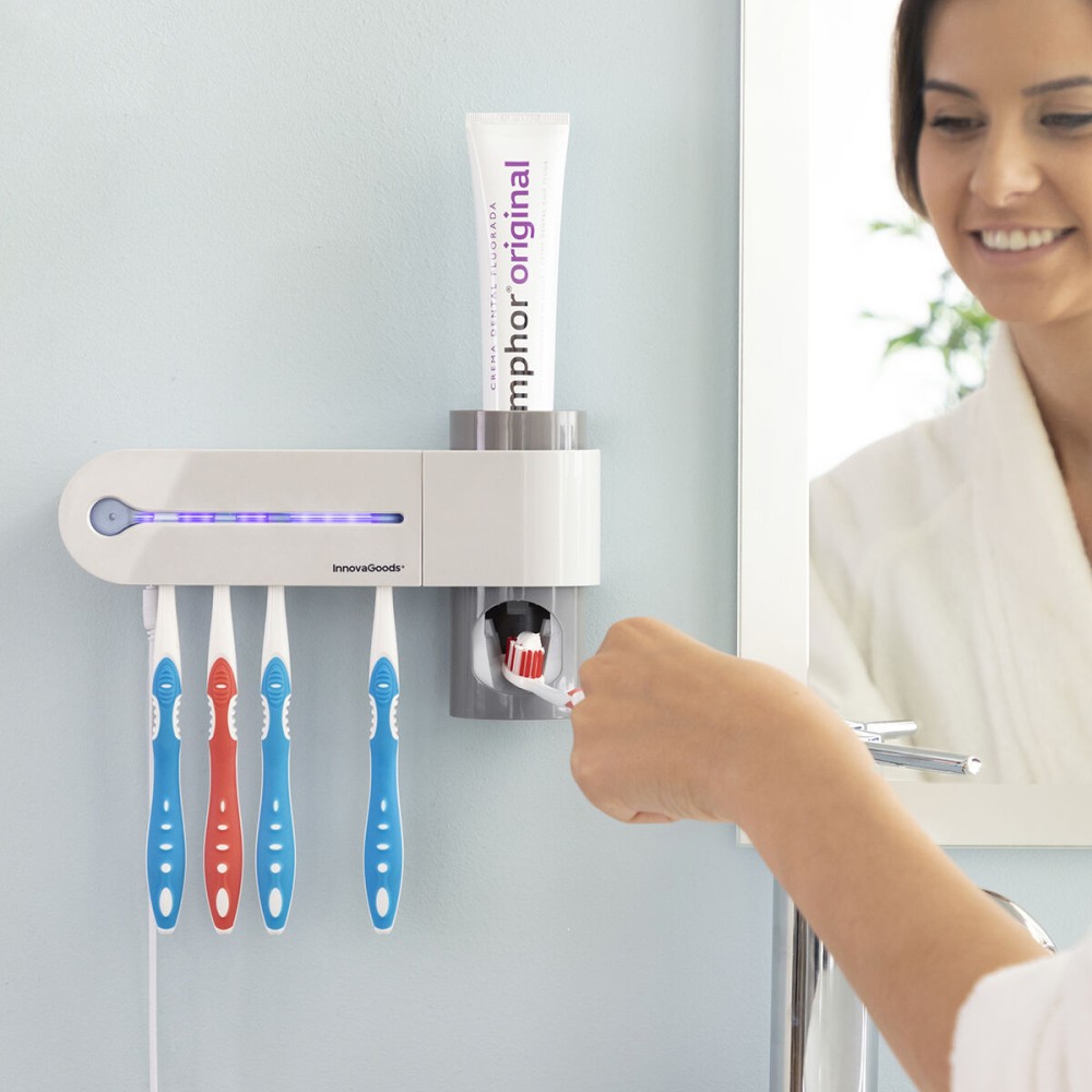 Stérilisateur Brosse à Dents UV avec Support et Distributeur de Dentifrice Smiluv InnovaGoods