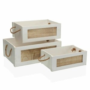 Set de boîtes décoratives Versa Grille Bois (28 x 15 x 38 cm) (3 pcs)