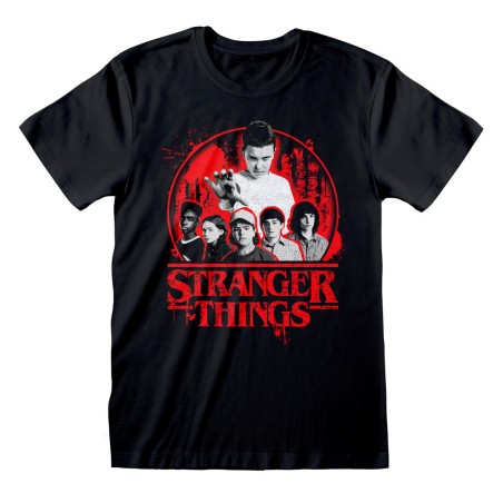 Kurzarm-T-Shirt Stranger Things Circle Logo Schwarz Unisex