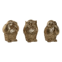 Figurine Décorative Home ESPRIT Doré Hibou 11 x 11 x 15 cm (3 Unités)