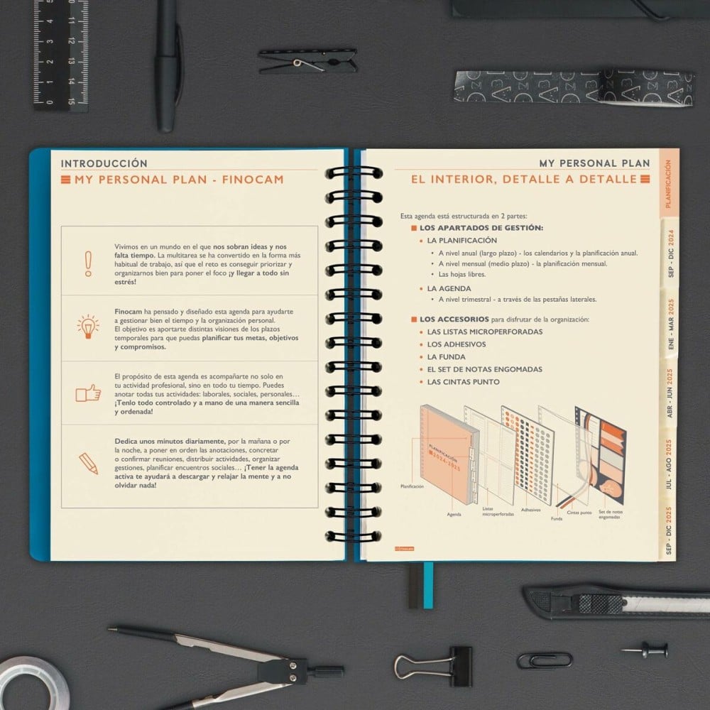 Diary Finocam Tempus Blue Quarto 15,5 x 21,7 cm 2024-2025