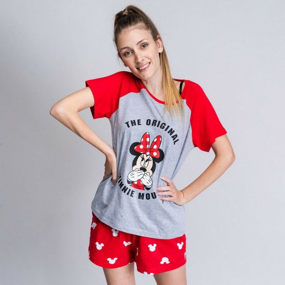 Sommer-Schlafanzug Minnie Mouse Rot Damen Grau