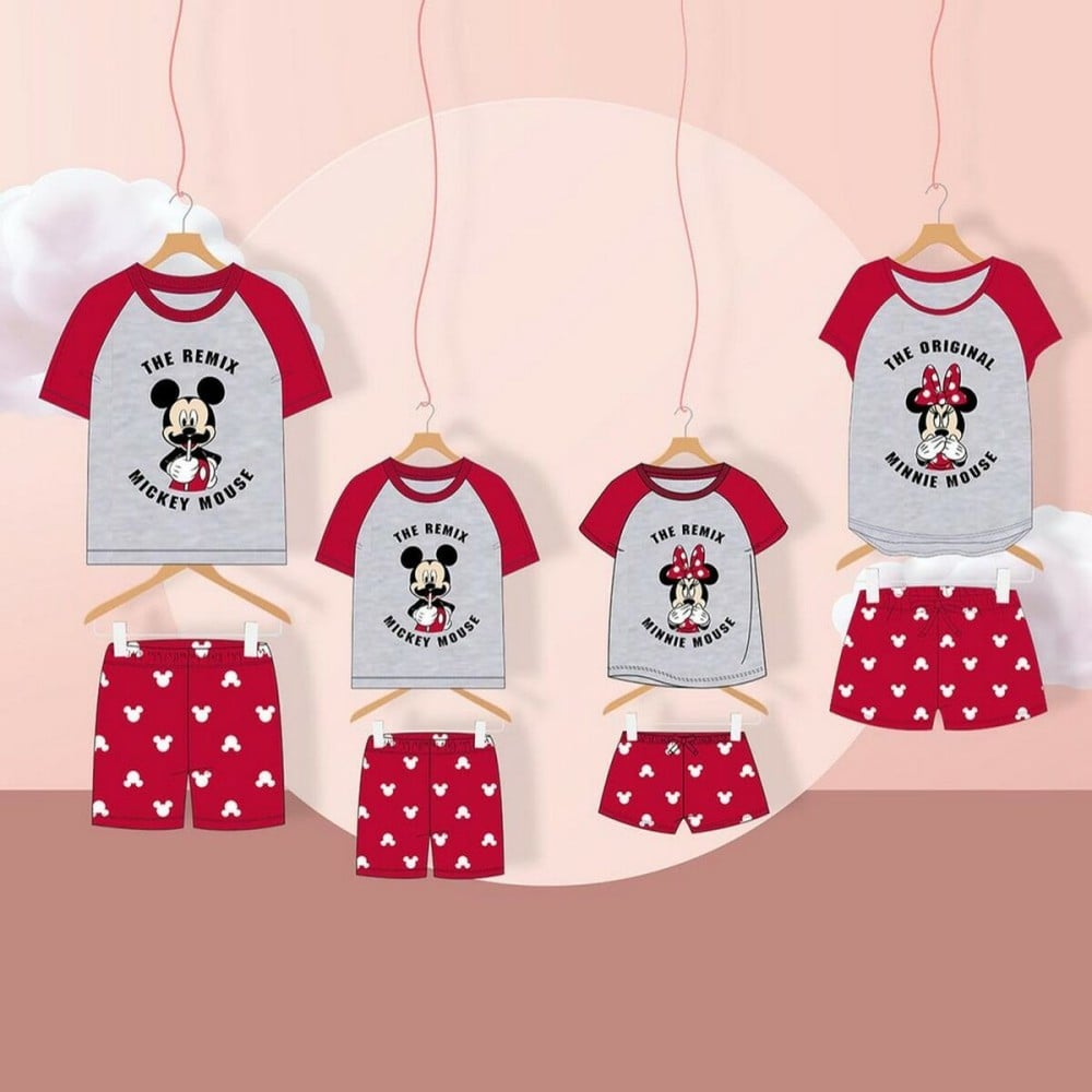 Sommer-Schlafanzug Minnie Mouse Rot Damen Grau