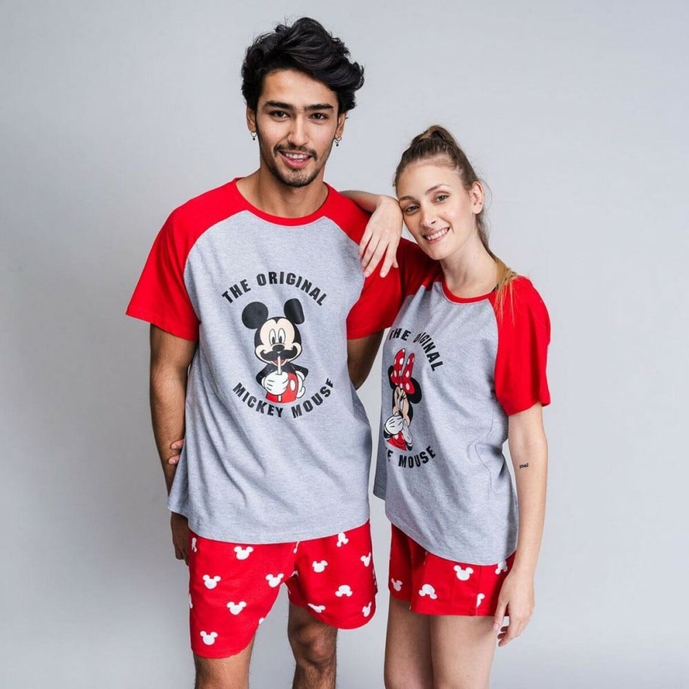 Sommer-Schlafanzug Minnie Mouse Rot Damen Grau