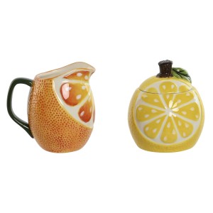 Milk jug and sugar bowl Home ESPRIT Yellow Orange Stoneware 12 x 8,4 x 11 cm 2 Pieces (12 Units)