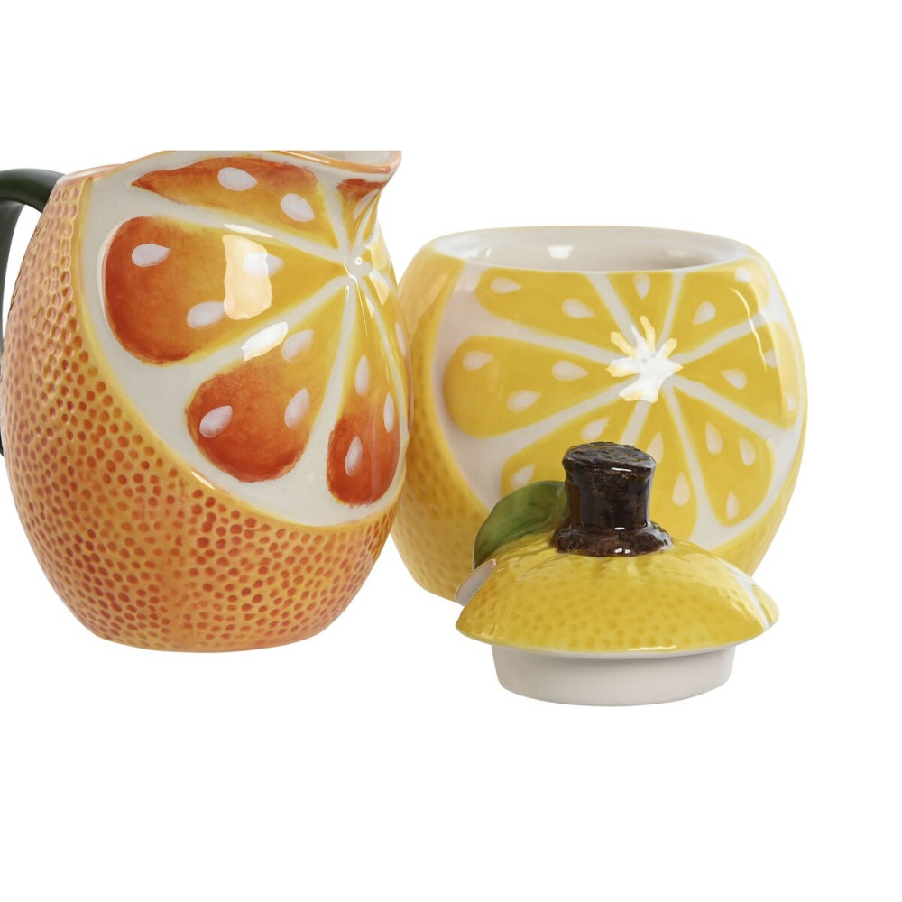 Milk jug and sugar bowl Home ESPRIT Yellow Orange Stoneware 12 x 8,4 x 11 cm 2 Pieces (12 Units)