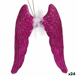 Décorations de Noël Ailes d'ange Fuchsia Plastique Paillettes 12,5 x 15 x 2,5 cm (24 Unités)