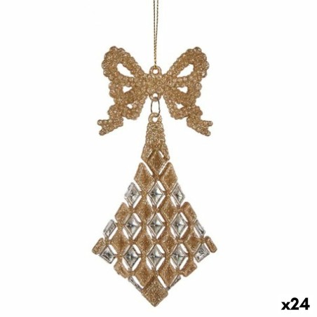 Christmas bauble Lasso Rhombus champagne Plastic Glitter 7,5 x 1 x 15,5 cm (24 Units)