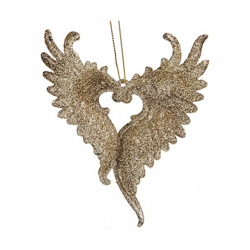 Christmas bauble Angel Wings champagne Plastic Glitter 12 x 13 x 2,5 cm (24 Units)