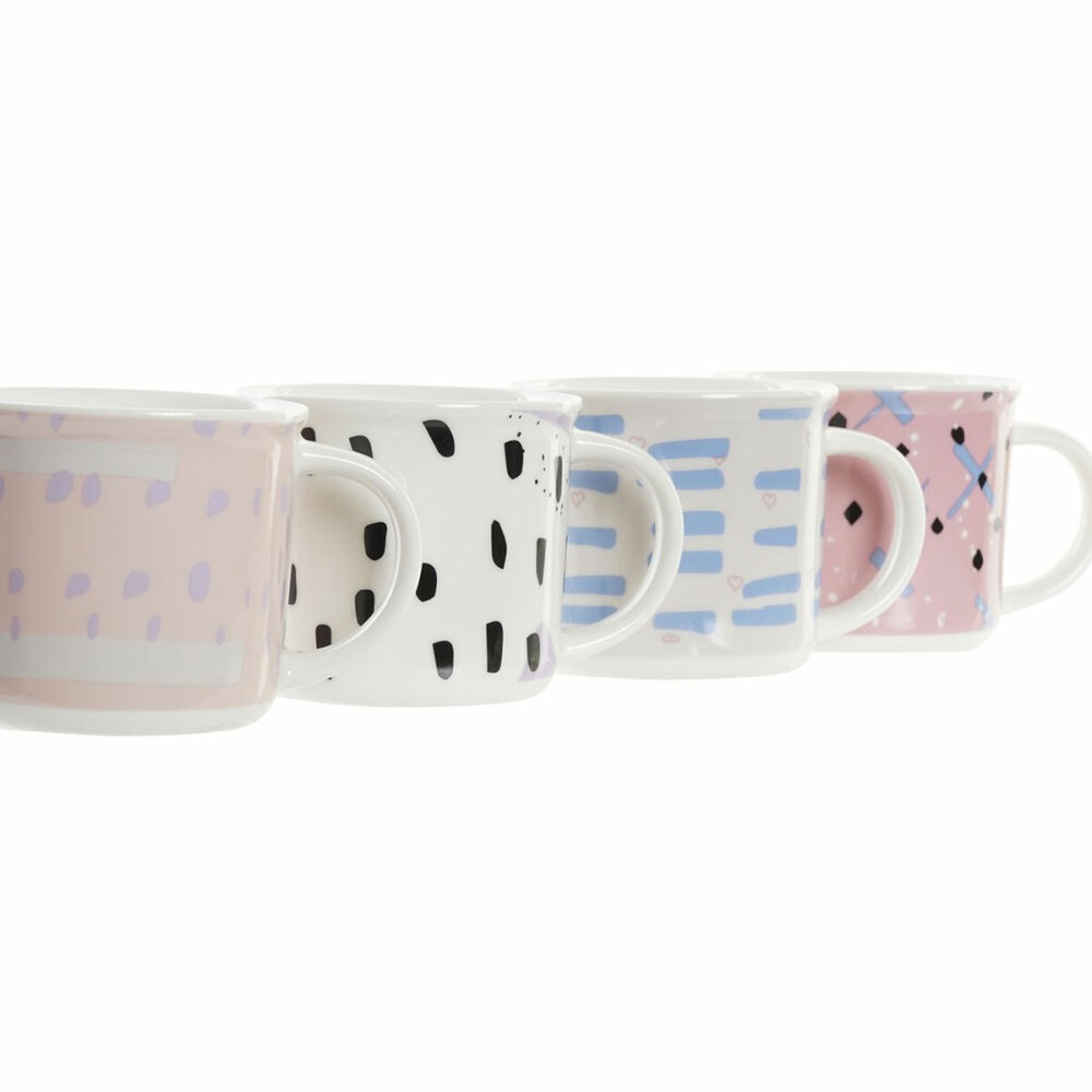 Mug DKD Home Decor Black Blue Pink White Stoneware (310 ml) (4 Units)