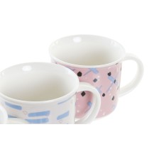 Mug DKD Home Decor Black Blue Pink White Stoneware (310 ml) (4 Units)