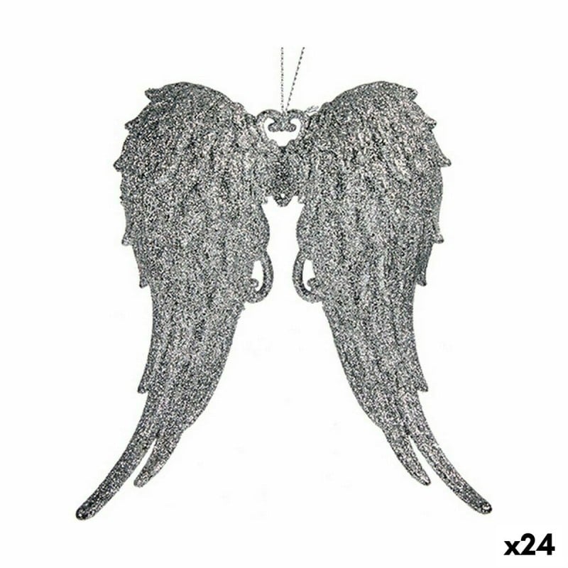 Christmas bauble Angel Wings Silver Plastic Glitter 13 x 14,5 x 2,5 cm (24 Units)