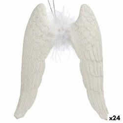 Christmas bauble Angel Wings White Plastic Glitter 12,5 x 15 x 2,5 cm (24 Units)